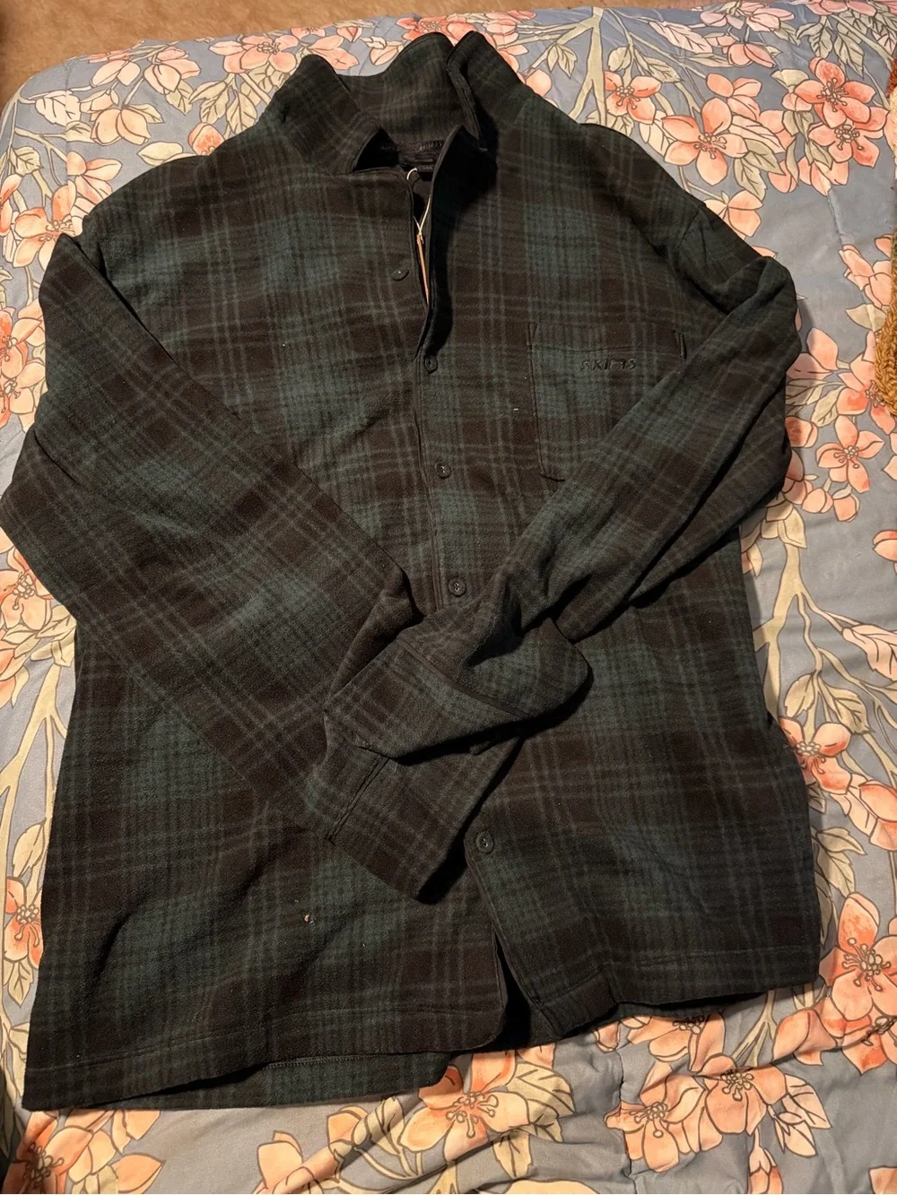 SKIMS Dark Green & Black Plaid Button-Front Shirt